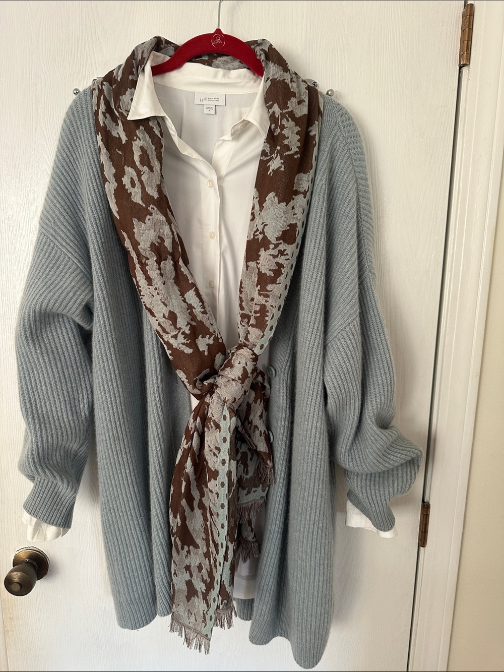 Garnet Hill 100% Cashmere Light Blue Ribbed Open Cardigan